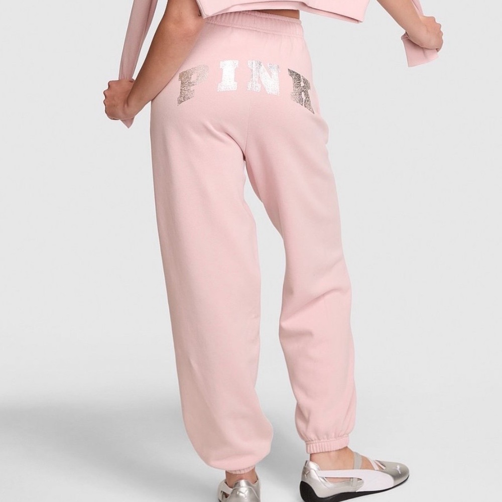 PINK VICTORIA’S SECRET Campus Fleece Pink Sweatpants High Rise Foil Logo XL